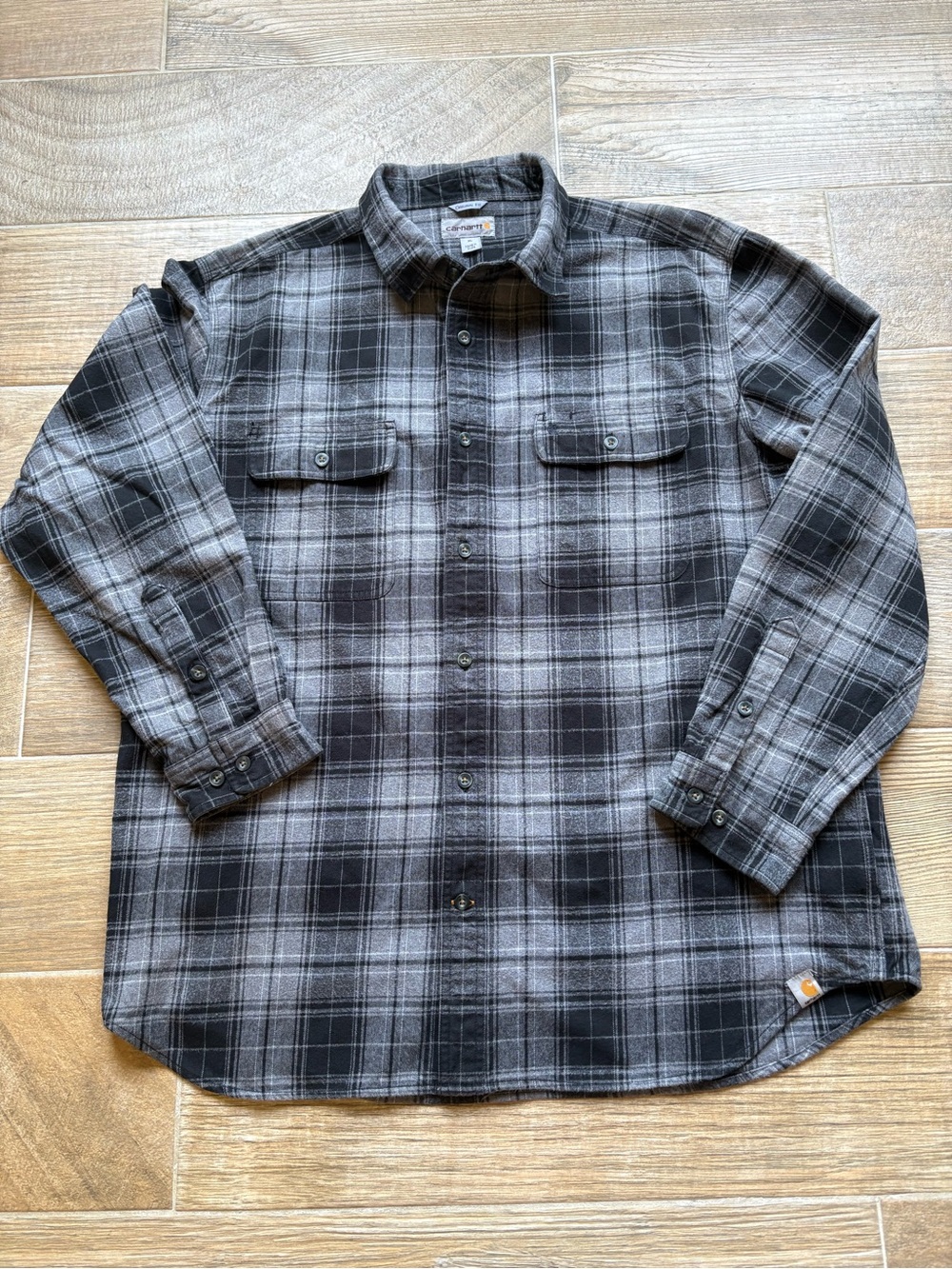 Carhartt Men's Gray Plaid Heavyweight Flannel Shirt, Size XL